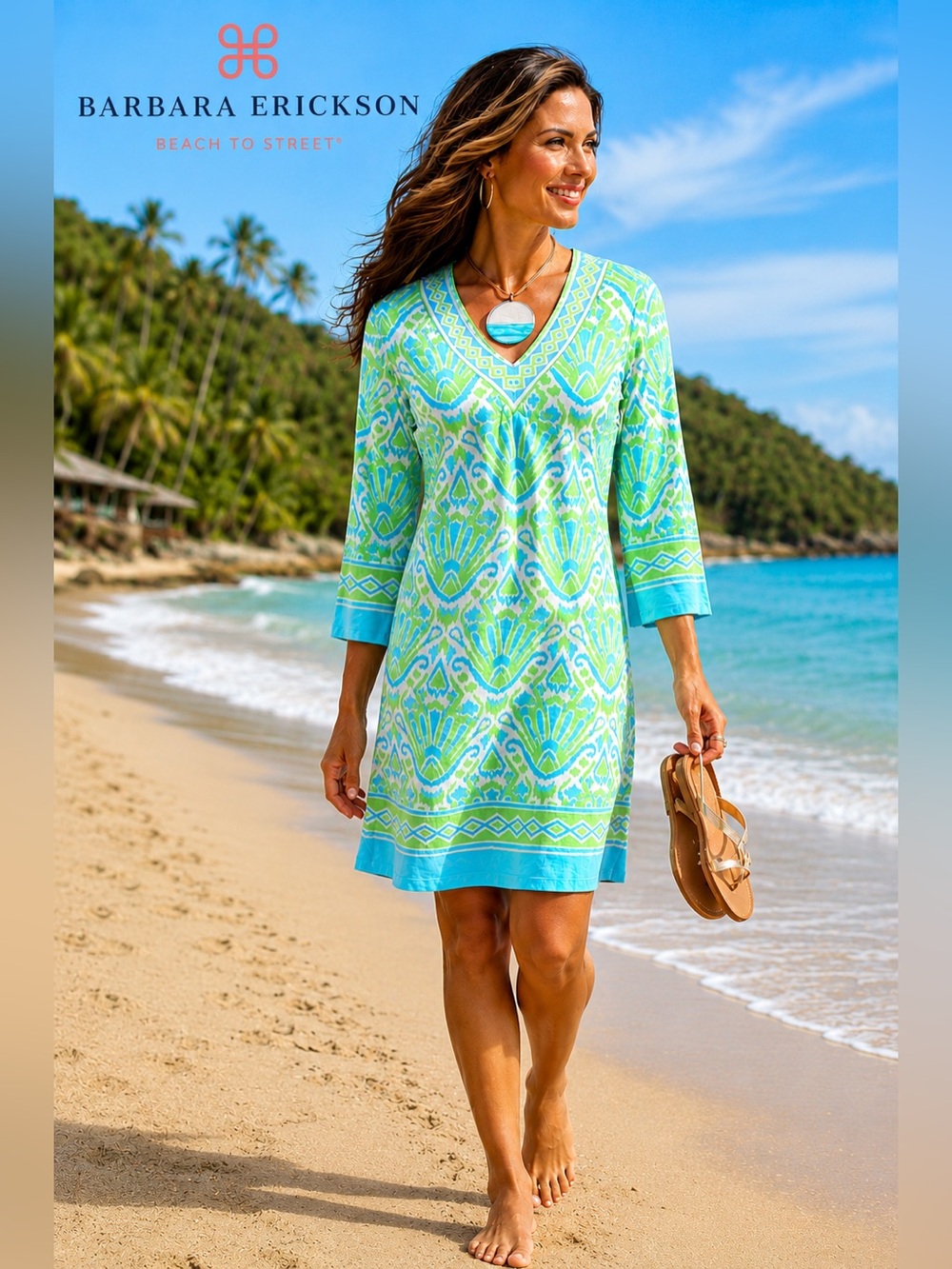 Barbara Erickson, Hannah Print Knit 3/4 Sleeve Dress, Excellent Condition,Size L
